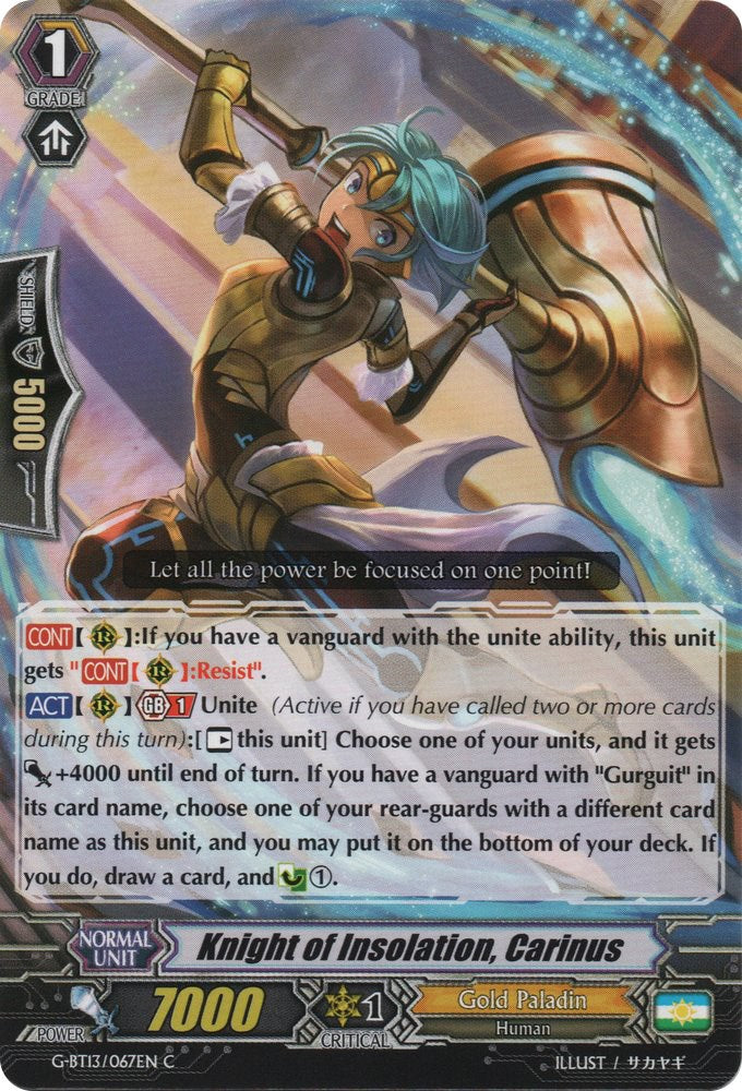 Knight of Insolation, Carinus (G-BT13/067EN) [Ultimate Stride]